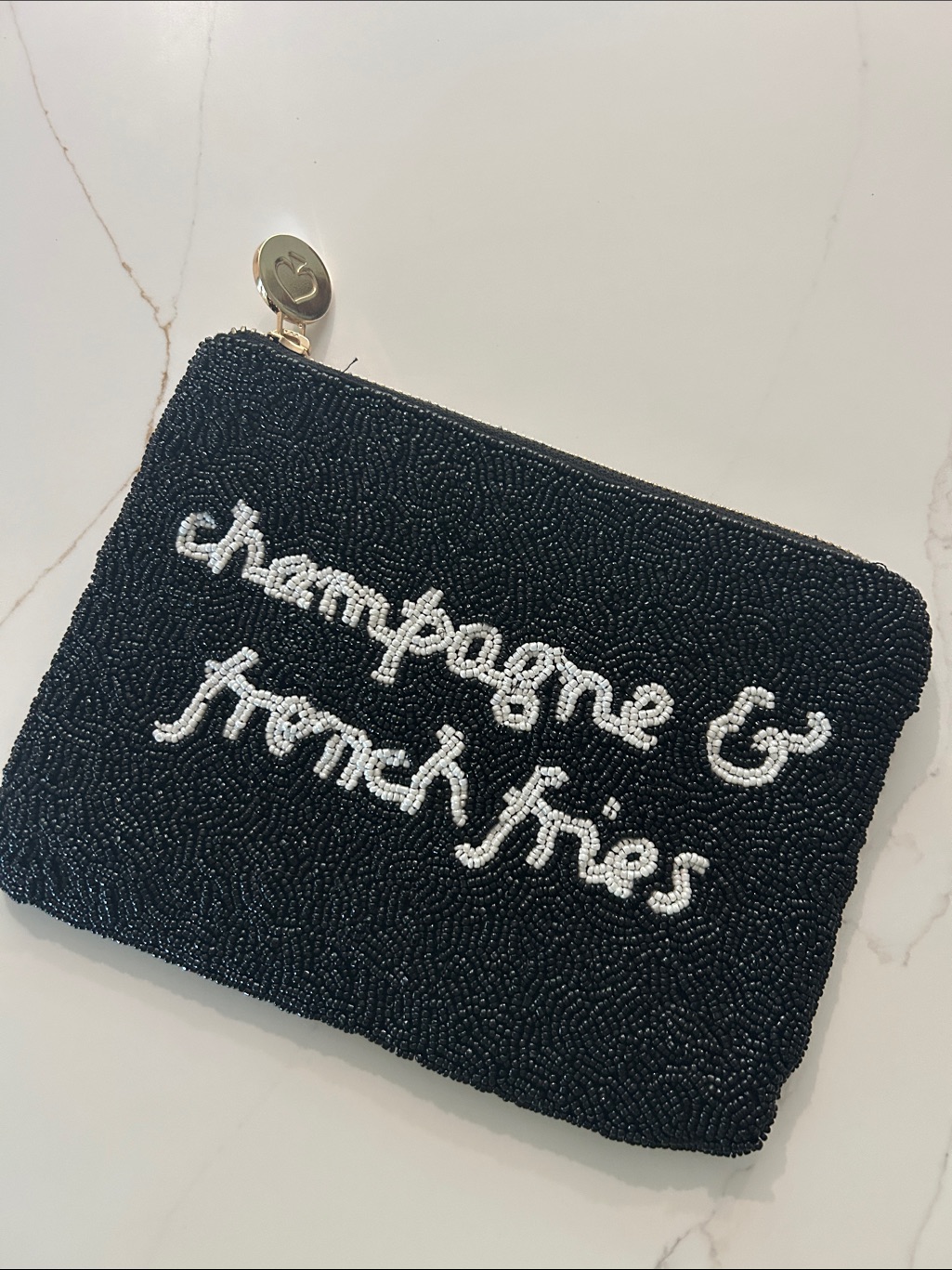 Kate Spade X Target Beaded 'Champagne & French Fries' Black Zip Pouch
